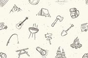 Set of doodle camping icons.