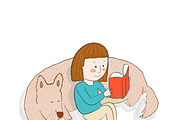 Girl, dog and book