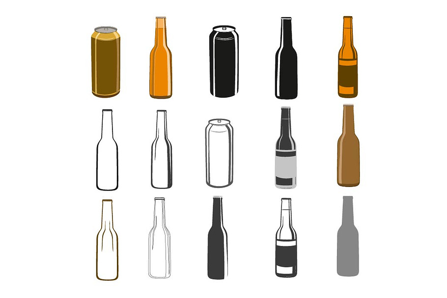 Beer bottles and can of beer clipart