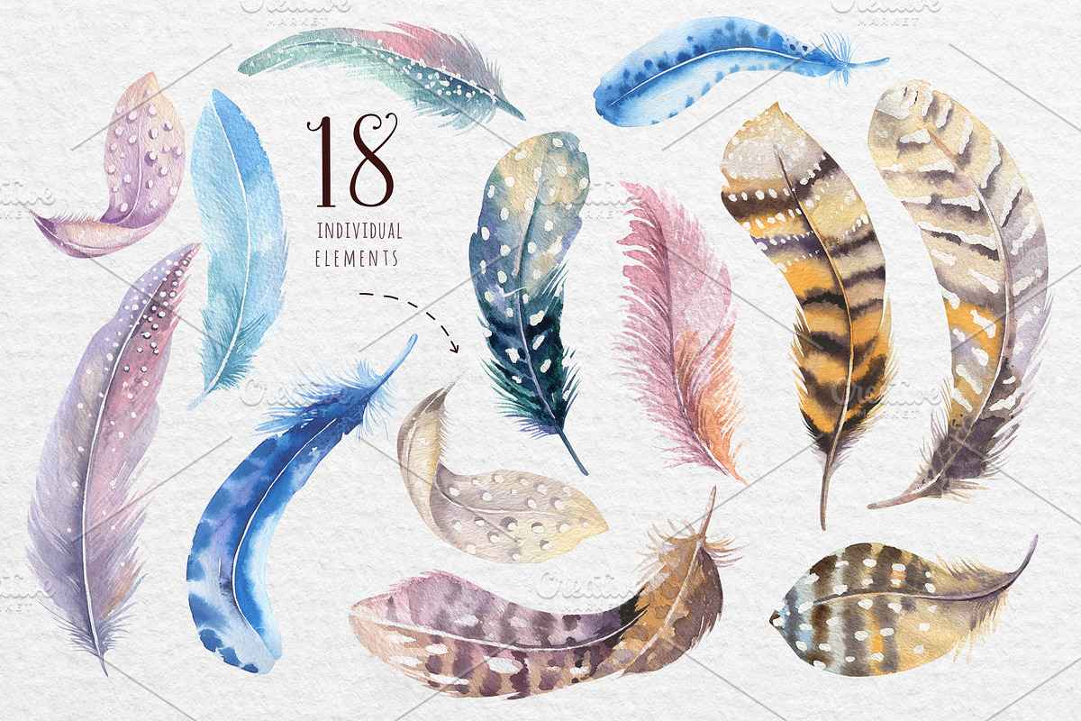 Watercolor BOHO feather DIY_5 in Illustrations - product preview 8
