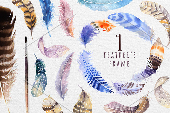 Watercolor BOHO feather DIY_5 in Illustrations - product preview 1