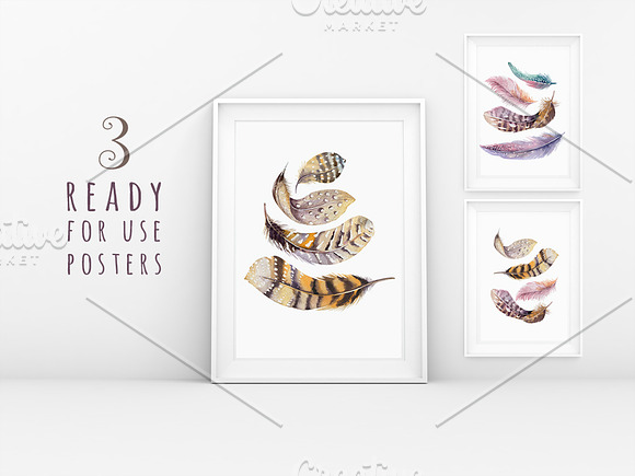 Watercolor BOHO feather DIY_5 in Illustrations - product preview 2
