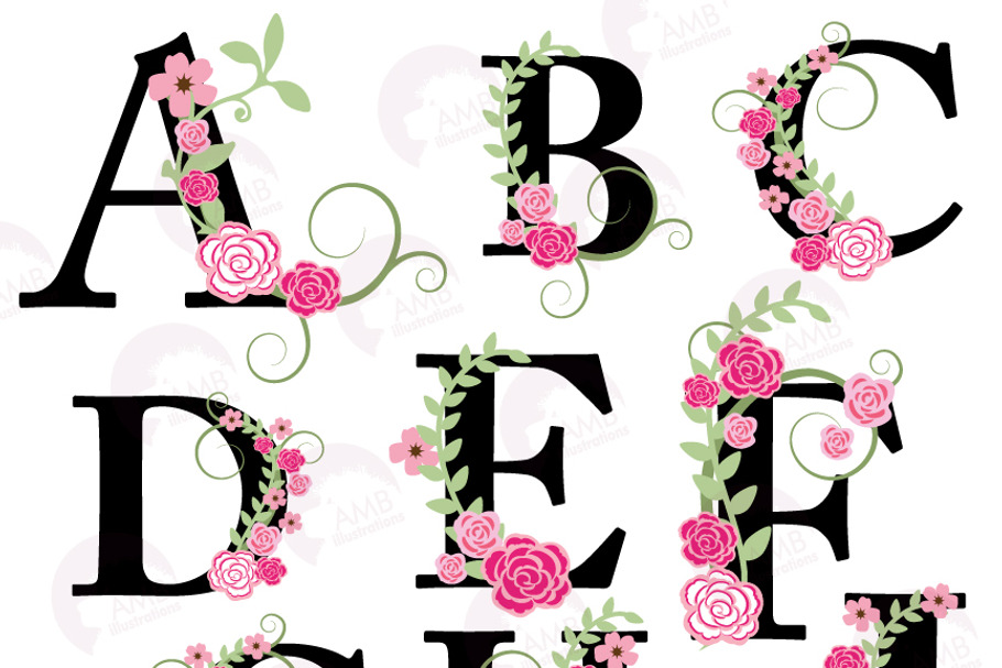 Floral Letter Clipart A to I AMB-932 in Objects - product preview 8