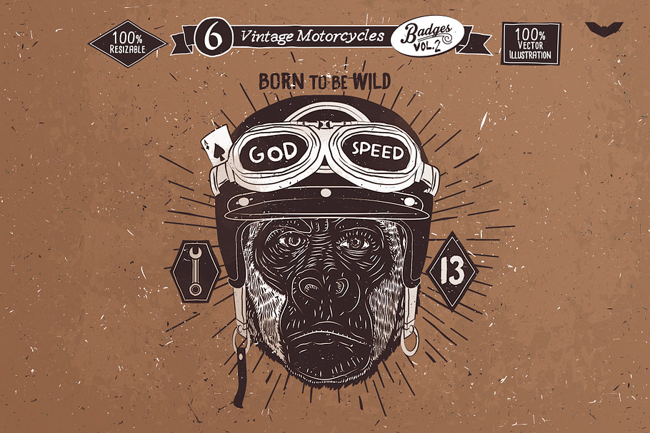 6 Vintage Motorcycles Badges Vol.2 in Logo Templates - product preview 8