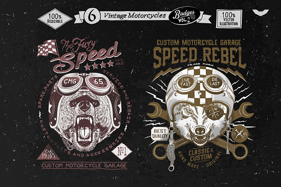 6 Vintage Motorcycles Badges Vol.2 in Logo Templates - product preview 2