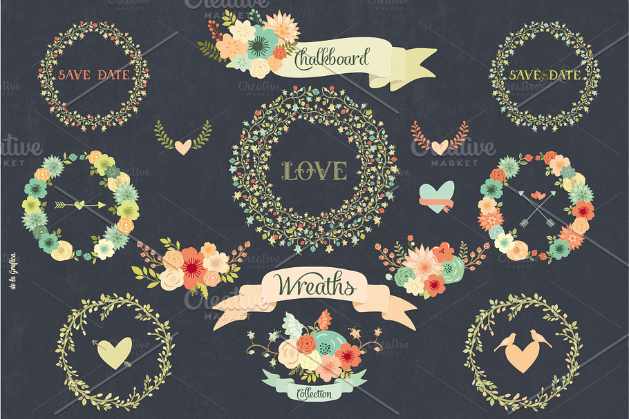 Chalkboard Wreaths Collection in Illustrations - product preview 8