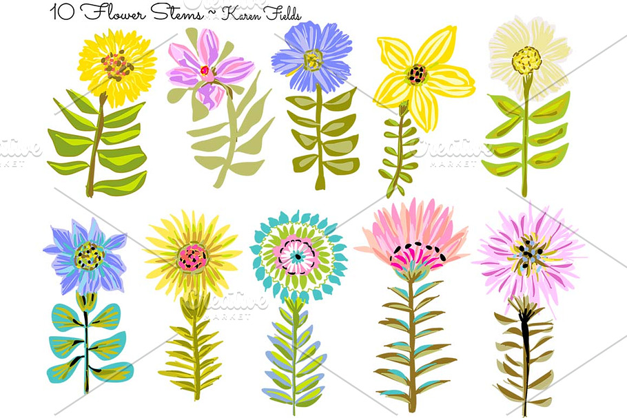 10 Flower Stems by Karen Fields in Illustrations - product preview 8