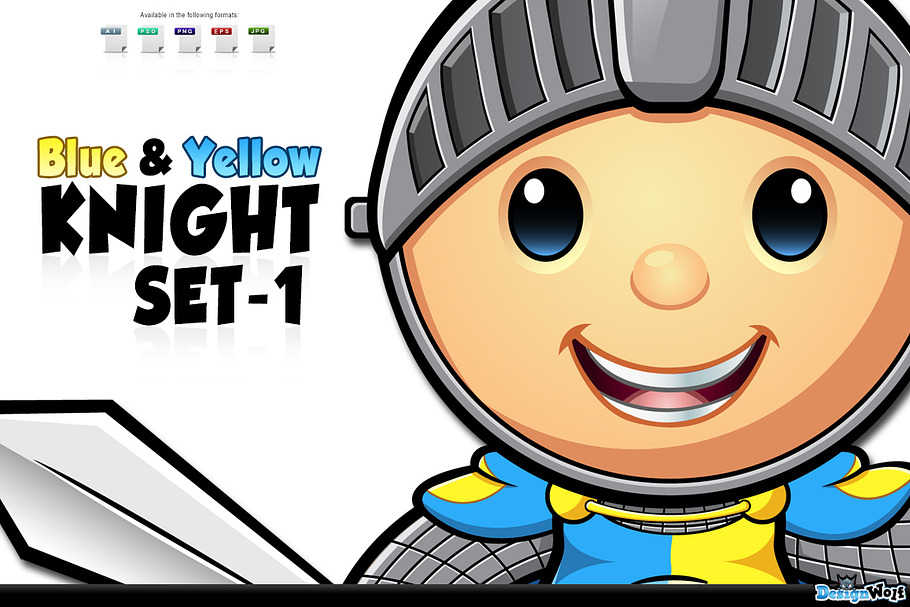 Blue & Yellow Knight - Set 1 in Illustrations - product preview 8