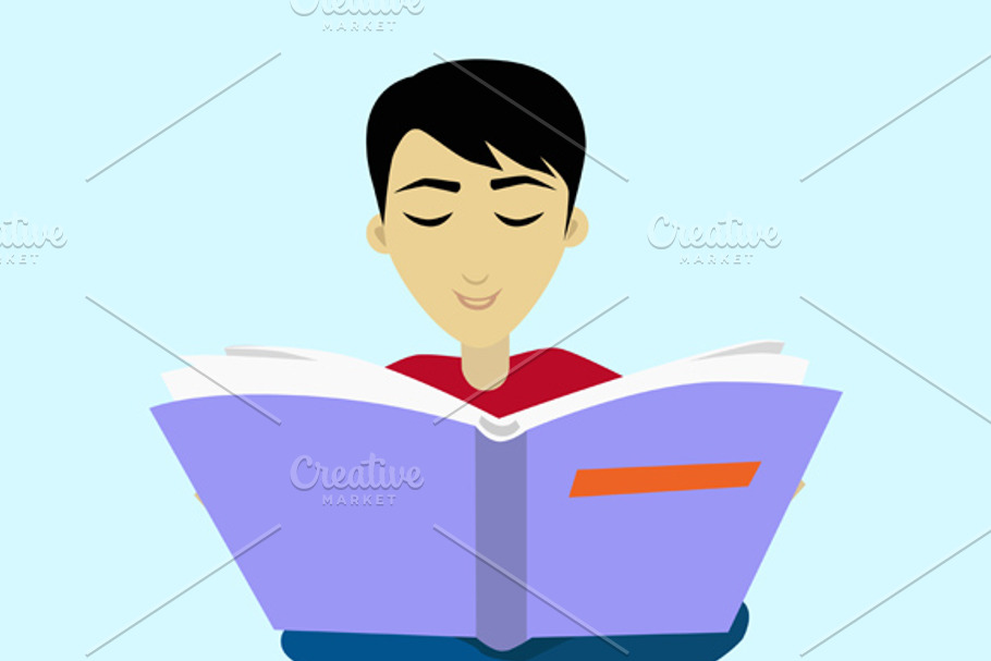 Man Enjoying Reading Big Book in Illustrations - product preview 8