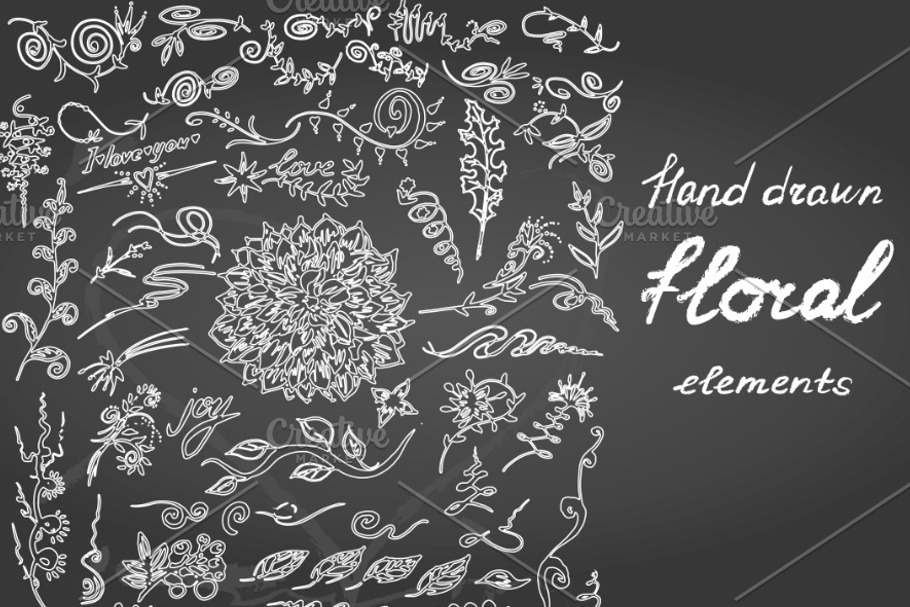 Vector floral elements on chalkboard in Illustrations - product preview 8
