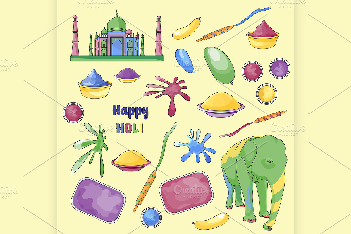 Illustration set of Holi element in Illustrations - product preview 8