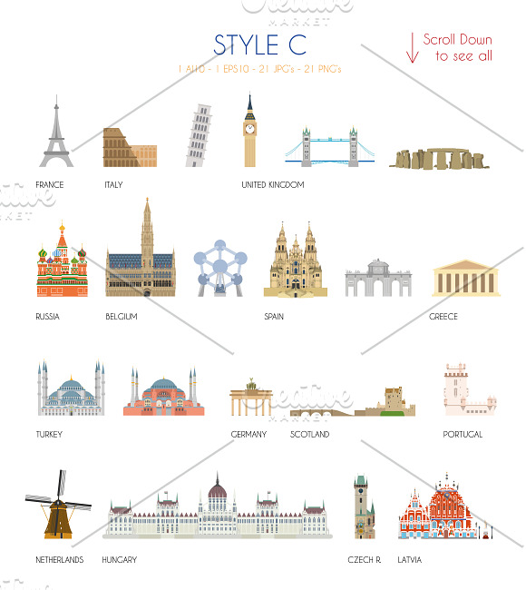 21x Monuments of Europe in Illustrations - product preview 3