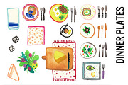 Dinner Plates Watercolor Clipart
