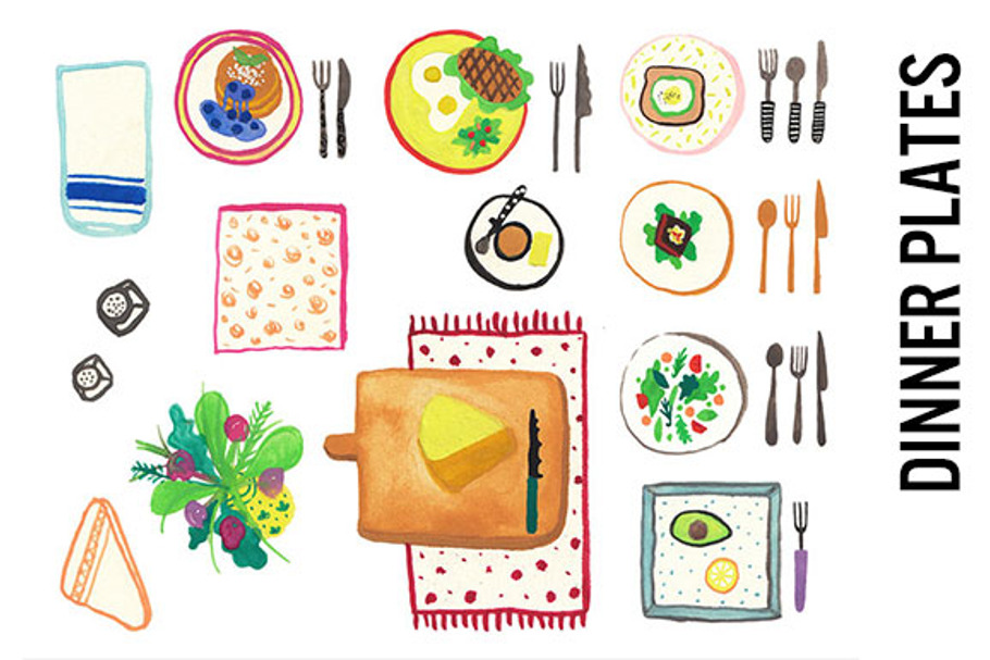 Dinner Plates Watercolor Clipart in Illustrations - product preview 8