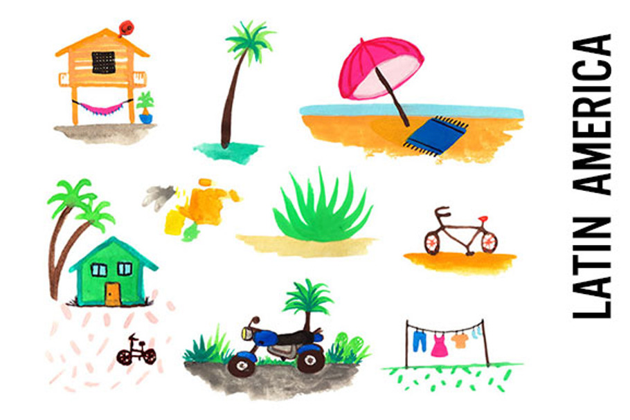 Latin America Watercolor Doodles in Illustrations - product preview 8