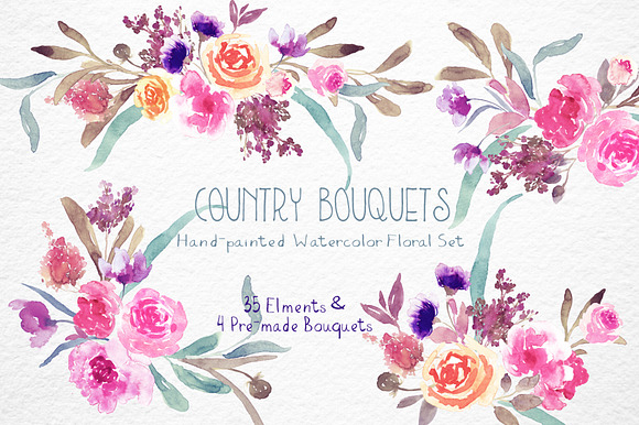 Country Bouquets - Watercolor Floral in Illustrations - product preview 4