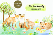 Watercolor Clipart Fox Family