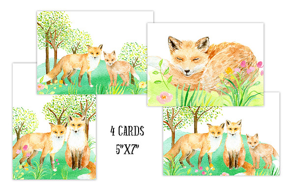 Watercolor Clipart Fox Family in Illustrations - product preview 2