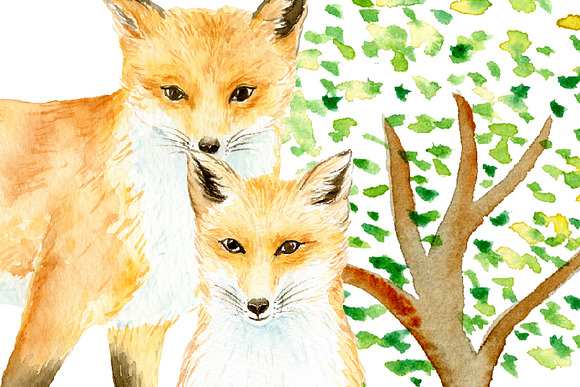 Watercolor Clipart Fox Family in Illustrations - product preview 3