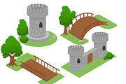 Isometric for game bridge castle.