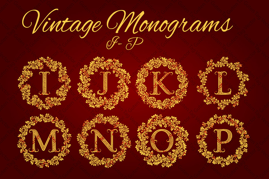 I - P letters vintage monograms pack