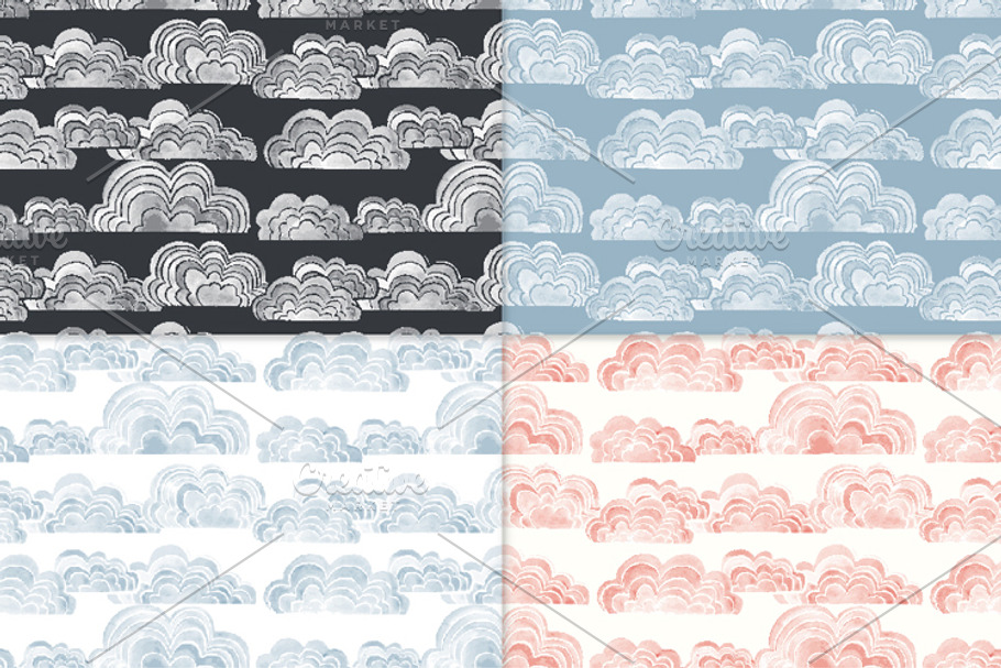 Watercolor Cloud &Rain Digital Paper