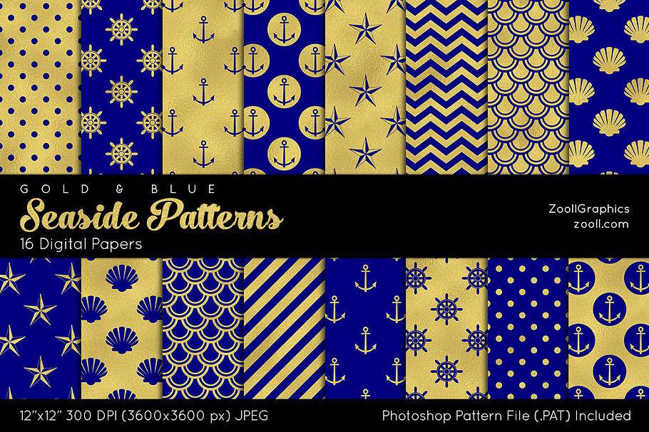 Seaside Digital Papers Gold And Blue in Patterns - product preview 8