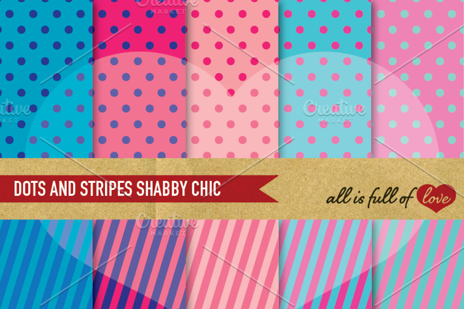 Dots Stripes Patterns in Blue & Pink in Patterns - product preview 8