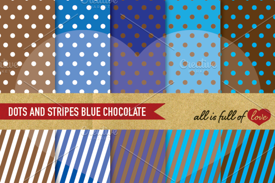 Blue and Brown Graphics Dots Stripes