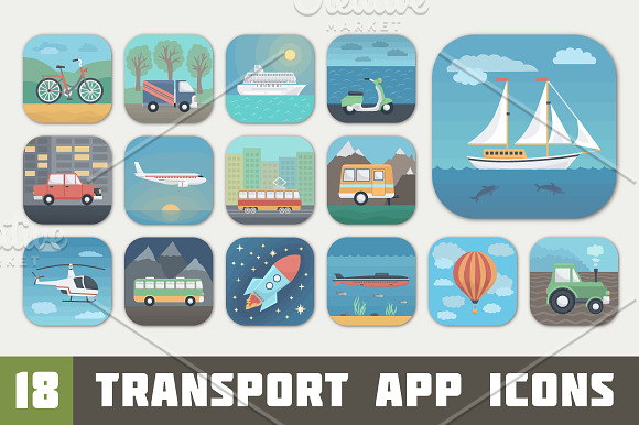 Transport App Icons Set in Car Icons - product preview 3