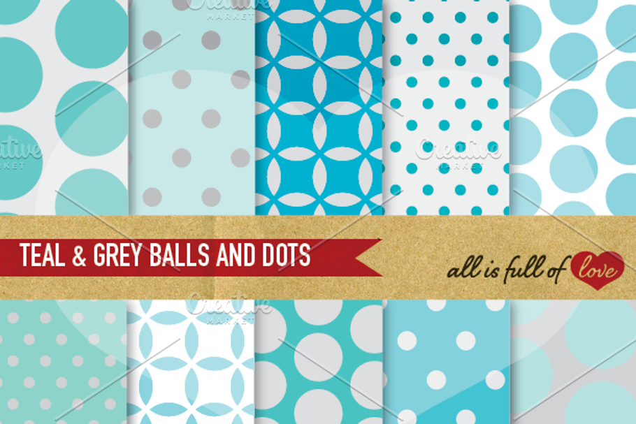 Teal Grey Dotted Patterns Pack
