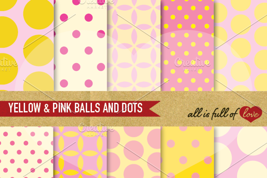 Yellow & Pink Balls Polka Dots Paper