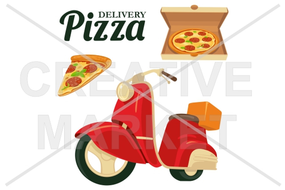 Delivering pizza on moped  in Illustrations - product preview 8