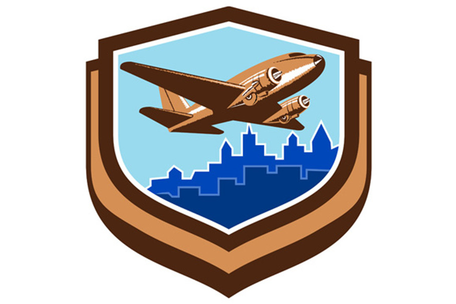 Vintage Airplane Take Off Cityscape in Illustrations - product preview 8