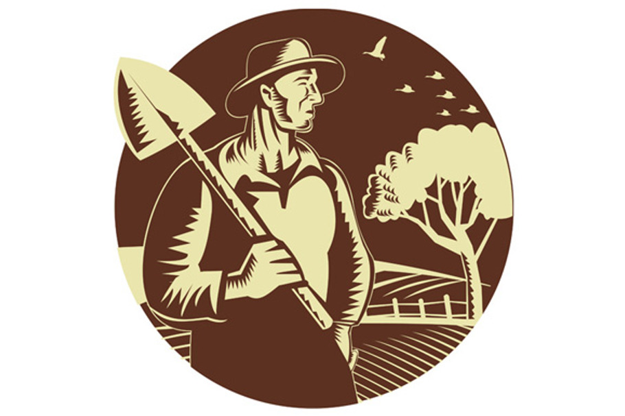 Organic Farmer Holding Shovel Farm  in Illustrations - product preview 8