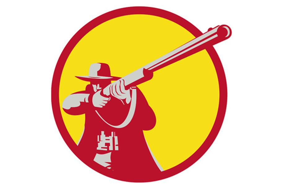 Hunter Aiming Shotgun Rifle Circle  in Illustrations - product preview 8