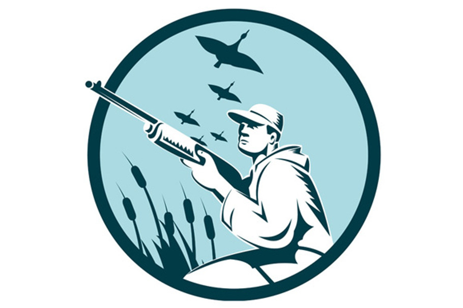 Duck Hunter Rifle Circle Retro in Illustrations - product preview 8