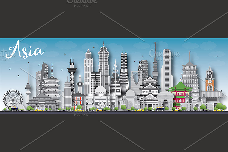 Asia skyline with landmarks in Illustrations - product preview 8