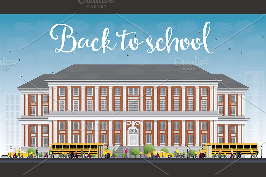 Landscape with school building in Illustrations - product preview 8