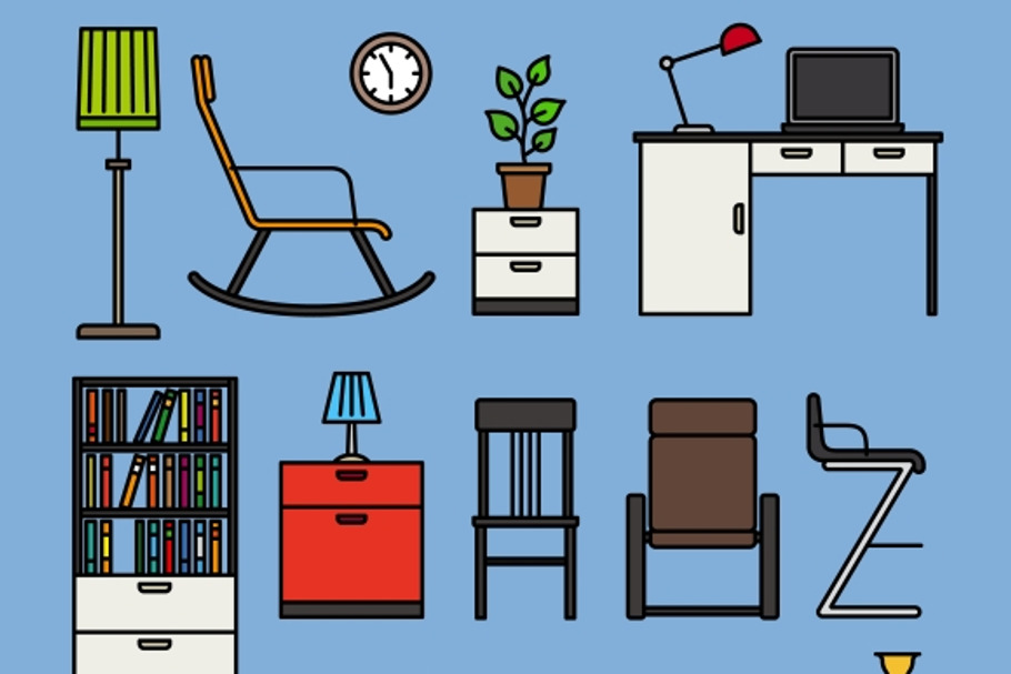 Furniture and home accessories icons