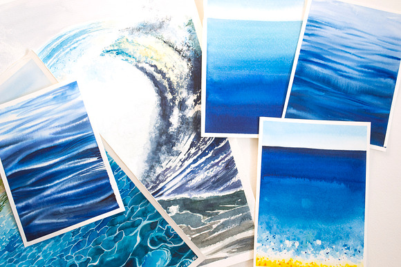 6 watercolor SEA backgrounds in Illustrations - product preview 4
