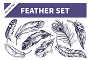 Feather Hand Drawn Sketch Set