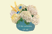 10 Watercolor Chrysantemums Clip Art