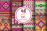 48 Aztec pixel seamless patterns