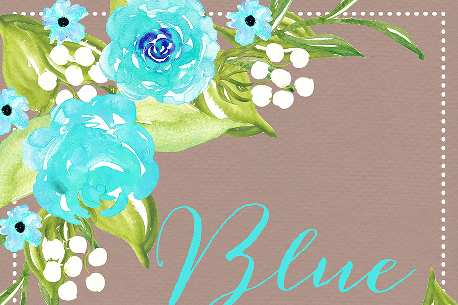Watercolor blue flowers in Illustrations - product preview 8