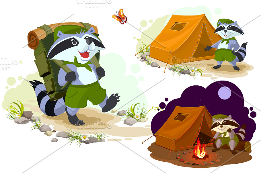 Summer holiday camp. Scout raccoon in Illustrations - product preview 8