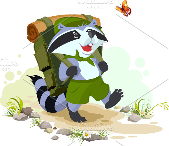 Summer holiday camp. Scout raccoon in Illustrations - product preview 1