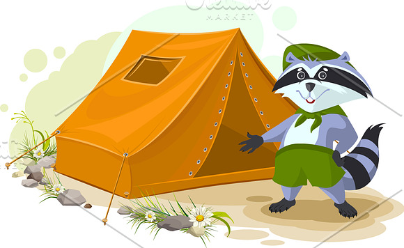 Summer holiday camp. Scout raccoon in Illustrations - product preview 2