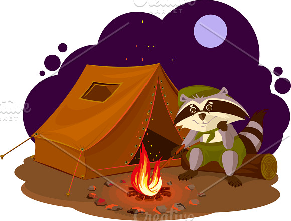 Summer holiday camp. Scout raccoon in Illustrations - product preview 3