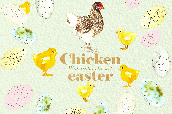 Chicken easter.Watercolor clipart in Illustrations - product preview 1